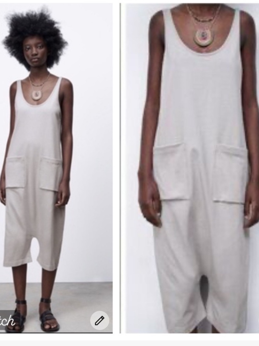 Zara Relaxed Sleeveless Pocket Jumpsuit in Light Gray